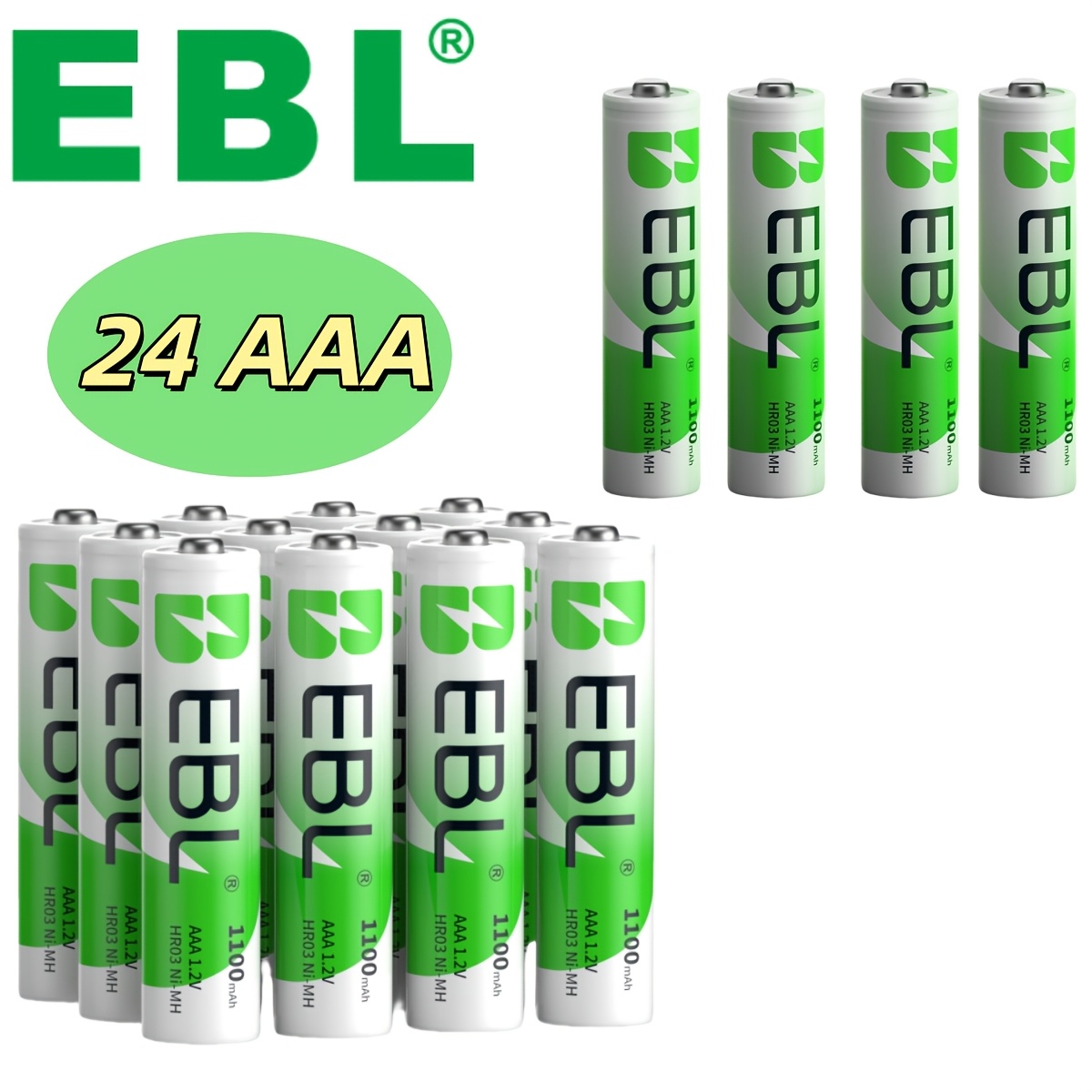 Ebl 24pack Aaa Rechargeable Batteries High-capacity 1100mah, Long-last Precharged, 1200 Cycles, Durable 3a Ni-mh Batteries