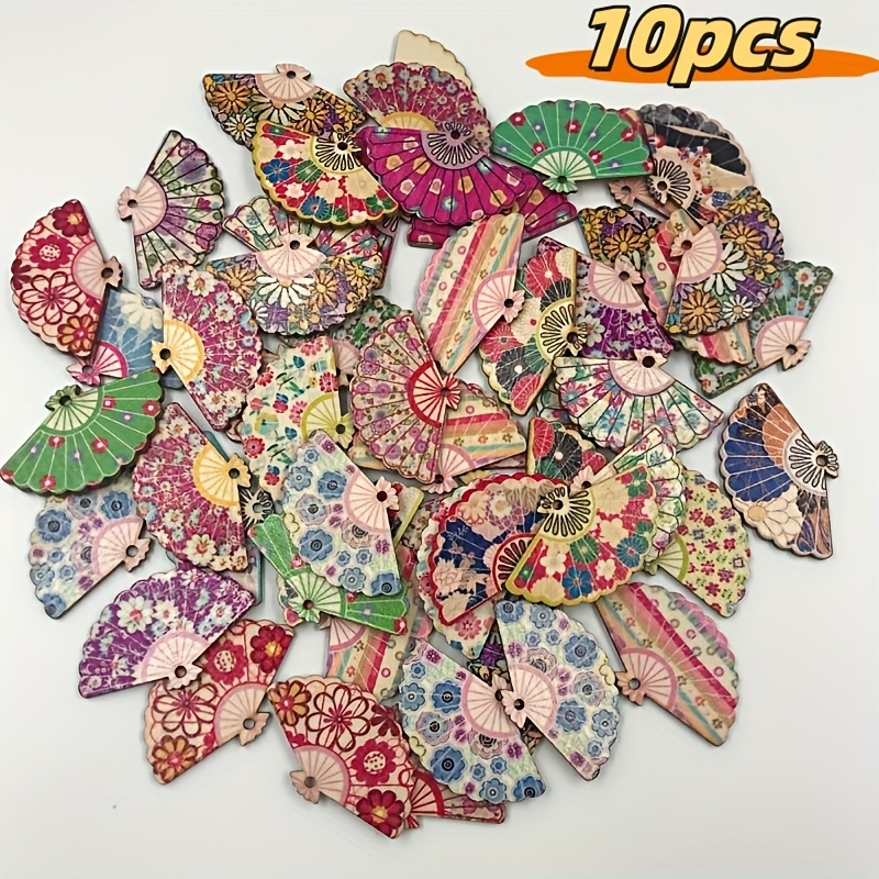 TEMU 10pcs Chinese Ethnic Floral Fan-shaped Wooden Charms - Vintage Diy Craft Accessories For Jewelry Making, Hairpins, Earrings & Necklace