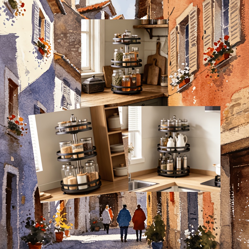 TEMU Rust-proof 3-tier Stainless Steel , 360 Degree Rotating Spice Organizer With Adjustable Height, Universal Storage Shelf For Kitchen Condiments,