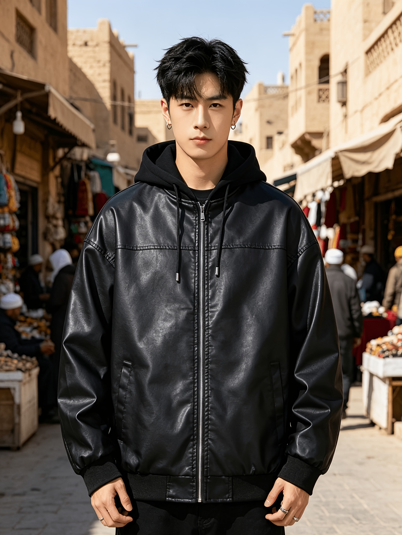ジャケット・アウター 00s archive Leather hoodie jacket leather jacket hoodie sold on Temu United States