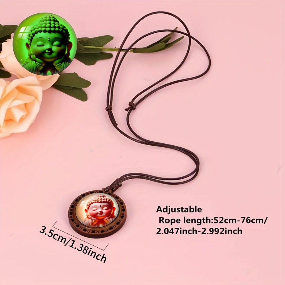 Smiling Buddha Meditation Love Heart Wooden Necklace