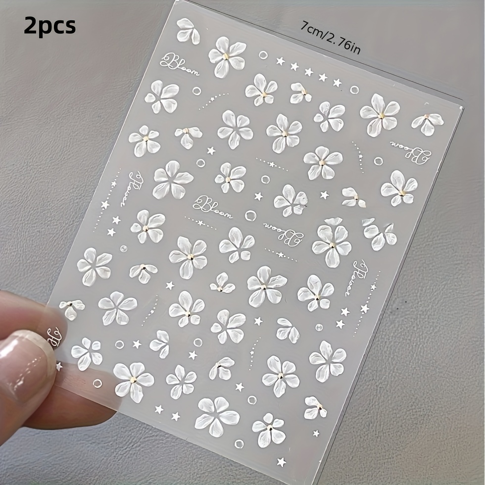Spring-summer " 1pc/2pcs Five-petal Flower Nail Stickers, Fresh Solid , Ins-style High-end Feel Diy Nail Decals, Effect, Light Luxury