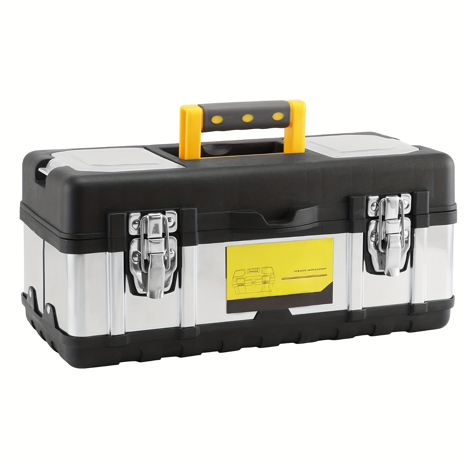 TEMU 17 Inch Heavy Duty Stainless Steel Portable Toolbox | With Metal Dual Latch, Removable Tray, 2 Lid Organisers For Small Parts For Tools