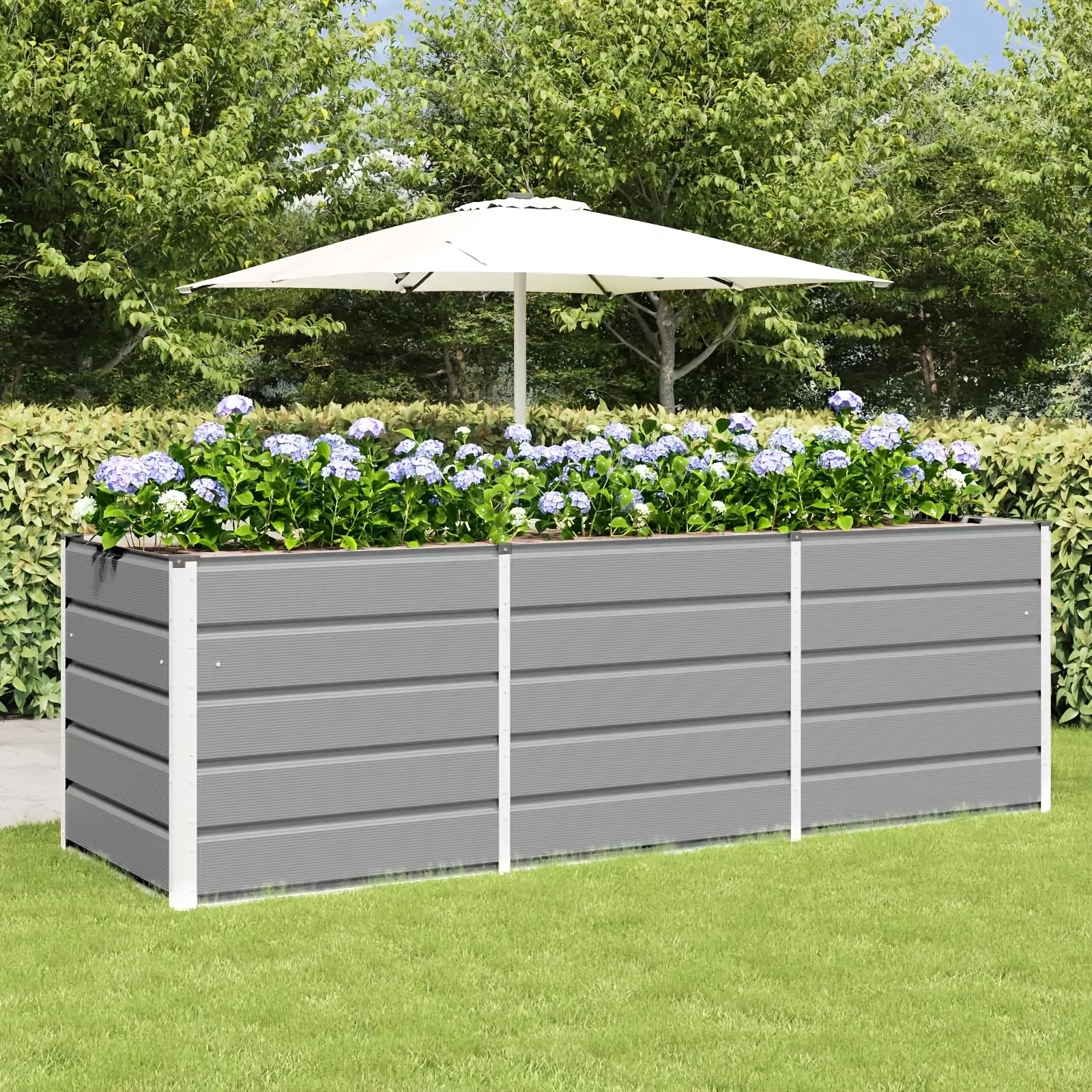 E-shop Dieser Pflanzkasten in Leichtbauweise misst 240 x 80 x 75 cm und ist aus Stahl gefertigt.