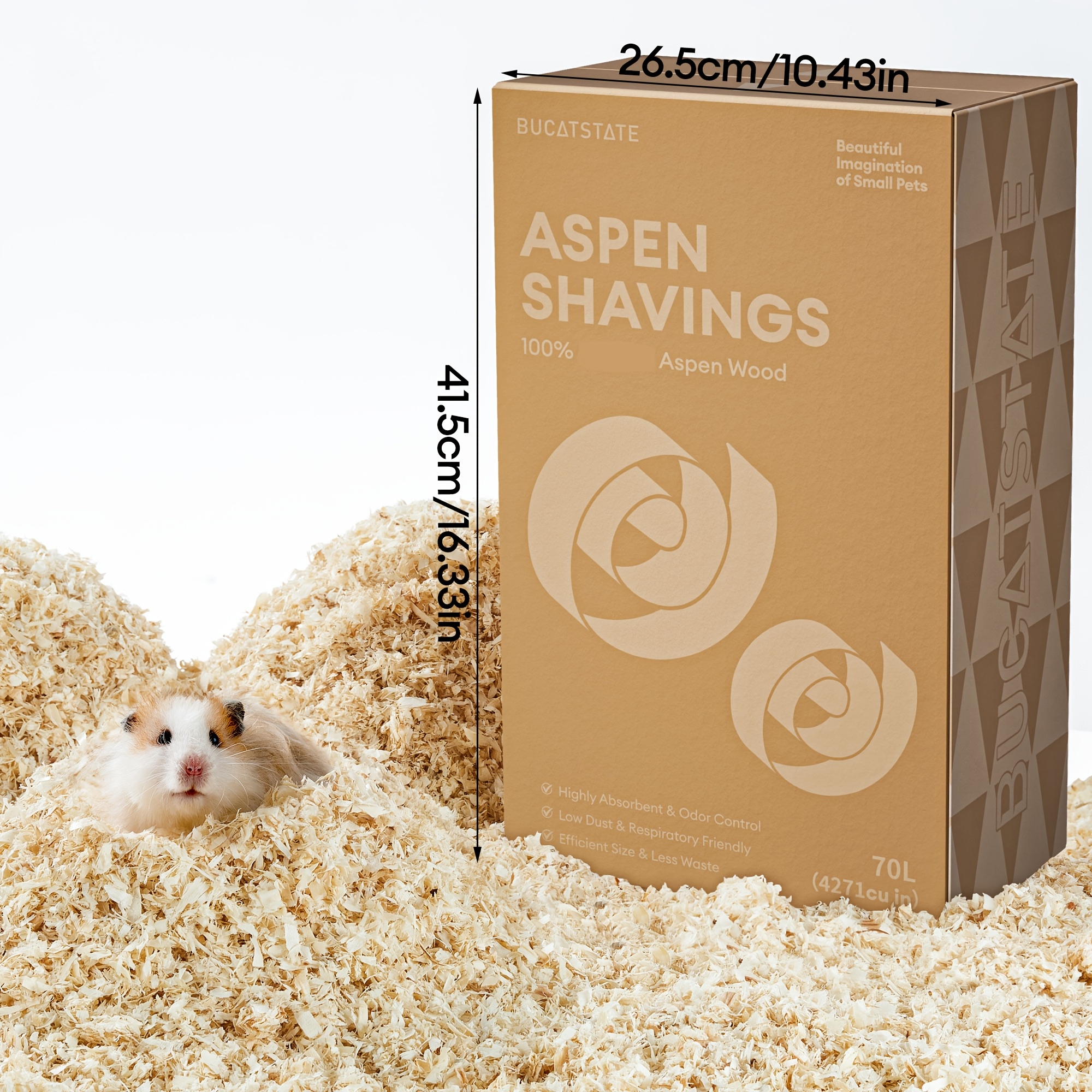 BUCATSTATE 35/70L Aspen Bedding, 100% Hamster Bedding Odor Control, Low-Dust Small Animal Bedding for Guinea Pigs, Gerbils, Syrian Hamsters, Chinchillas, Snakes And Lizards