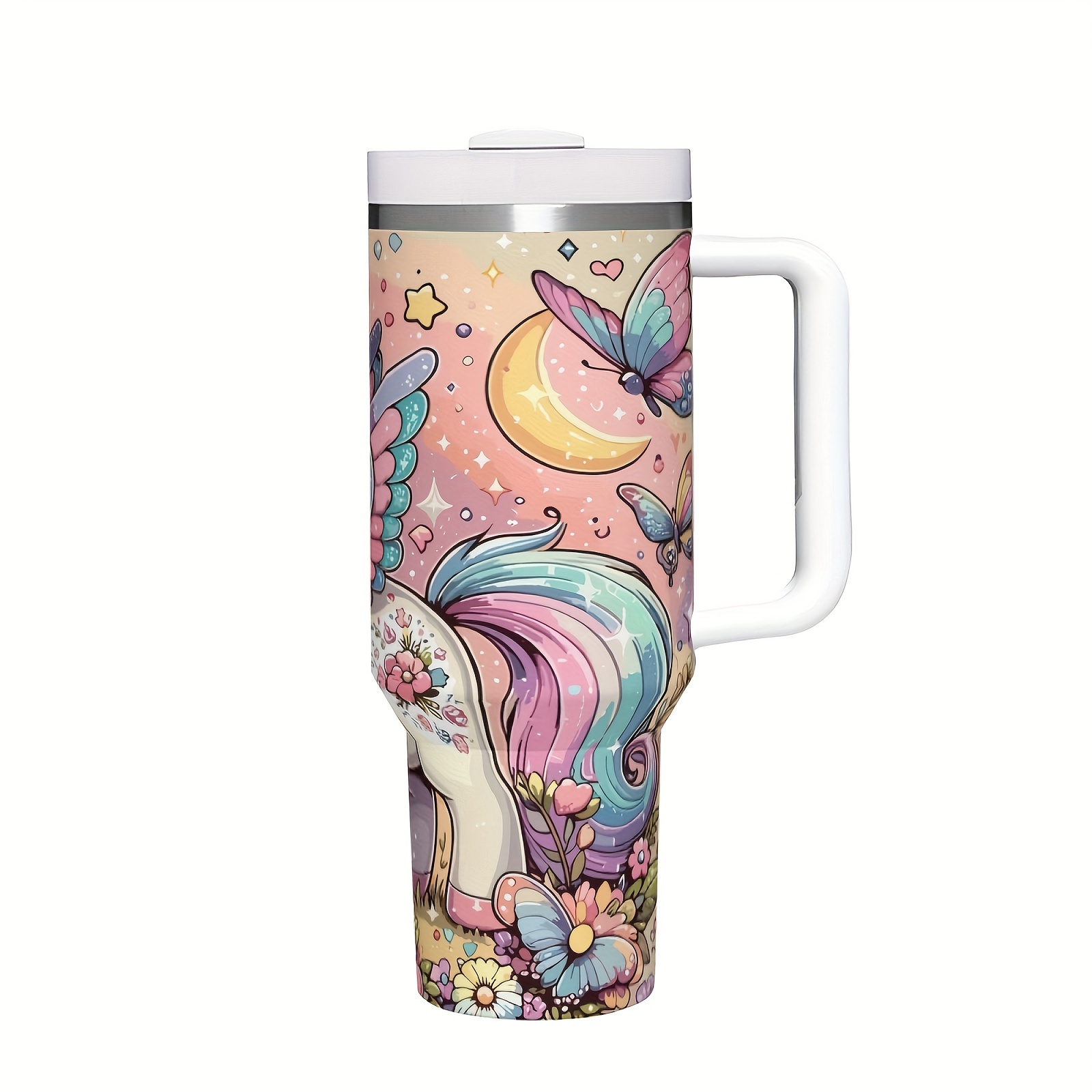 

1pc, Cute Unicorn 40oz Stainless Steel Insulated With Handle And Straw Stainless Steel Travel Mug For Hot And Cold Beverages, Leakproof Lid, Anti-slip Design – Ideal Gift For Fans