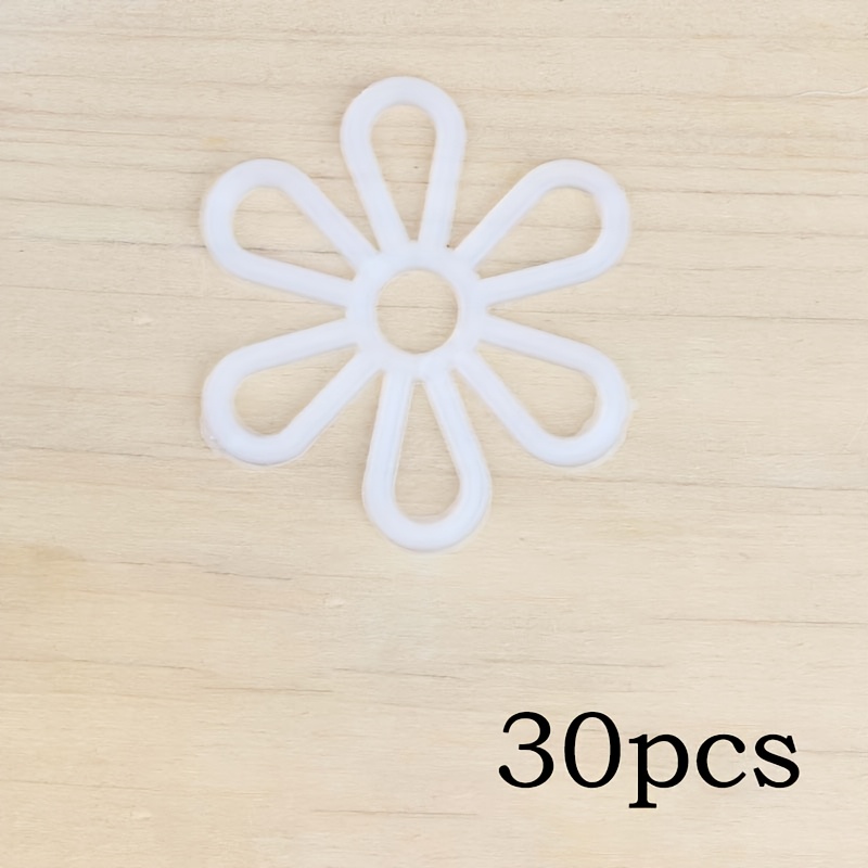 Image of 30pcs Of White Plastic Chrysanthemum Crochet Decorations, Handmade Six-petal Flower Embellishments For Knitting And Crafting Supplies
