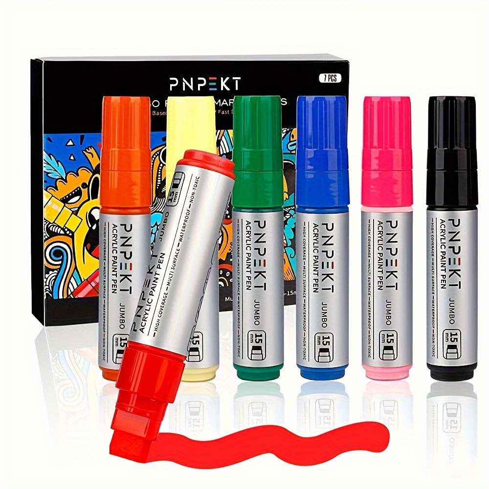 

1set 7color Jumbo Acrylic Paint Markers, 15mm Felt Tip Jumbo Colored Markers Paint Pens For Wood, Rock, Plastic And All Solid , Marker Pen Set For Artists, Students, Teenagers & Adults