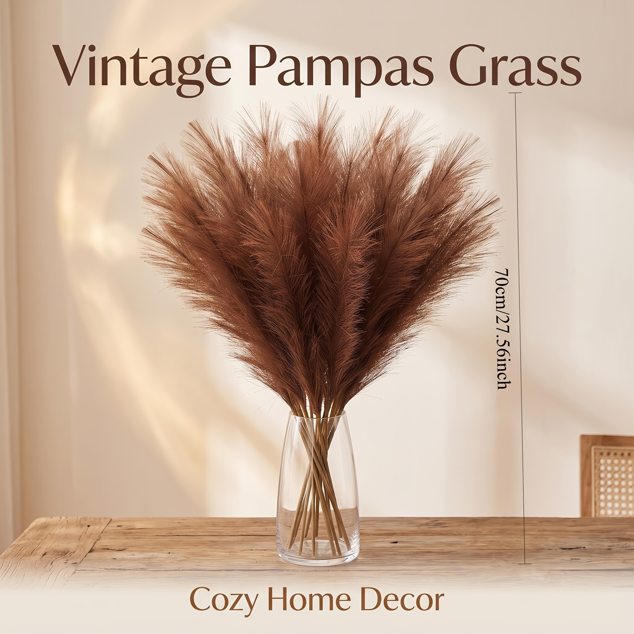 TEMU 26-pack 27.5-inch / 70cm Non-shedding Faux Pampas Grass, Fluffy And Full Artificial Pampas, Bohemian Style Wedding Floral Decor, Suitable For