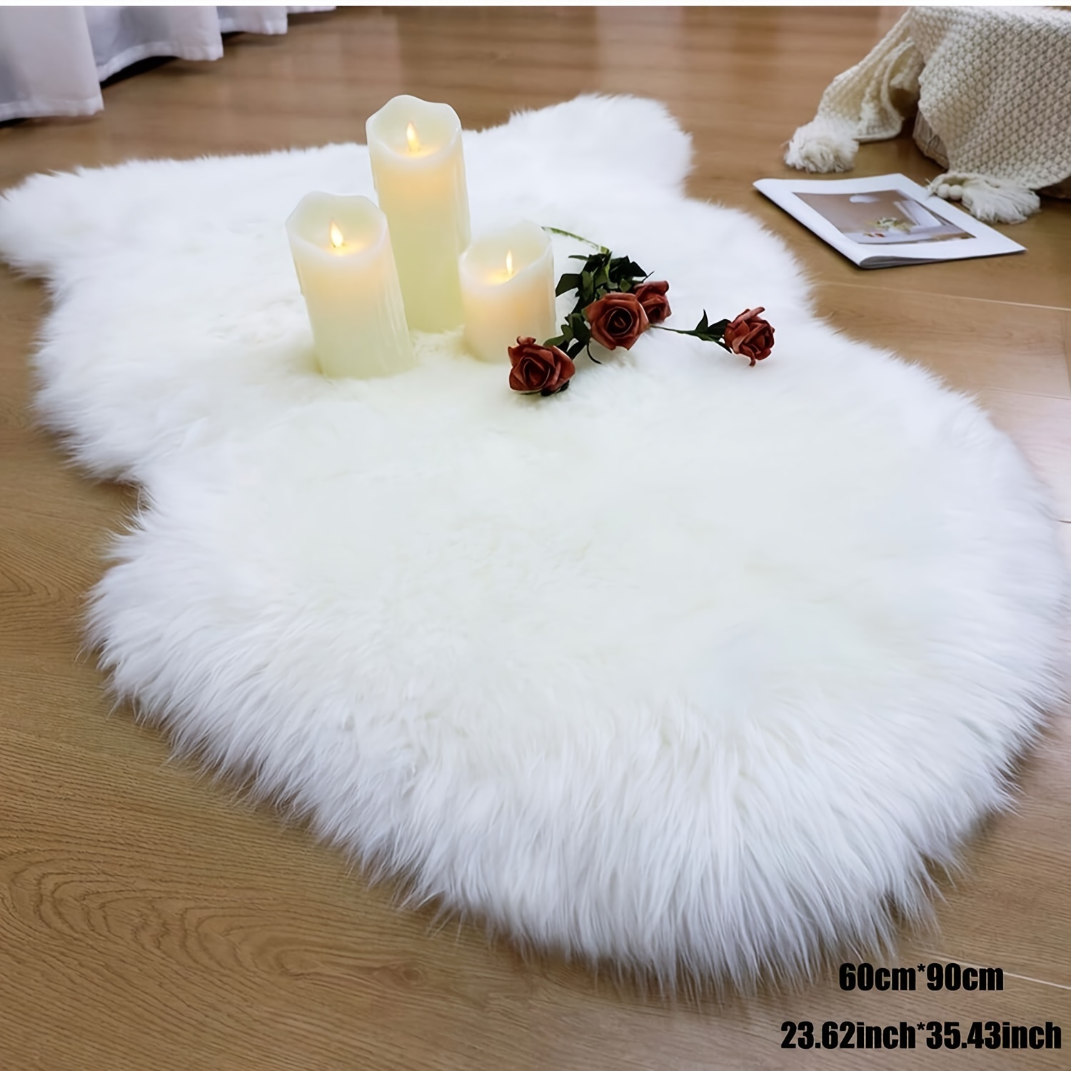 

Luxurious White Fluffy Area Mat - Soft Fur, Machine-washable, Small Rectangular 23.62" X 35.43" - Bedroom, Living Room, 's Bed, Pet Mat With Cozy , Rugs For Bedroom