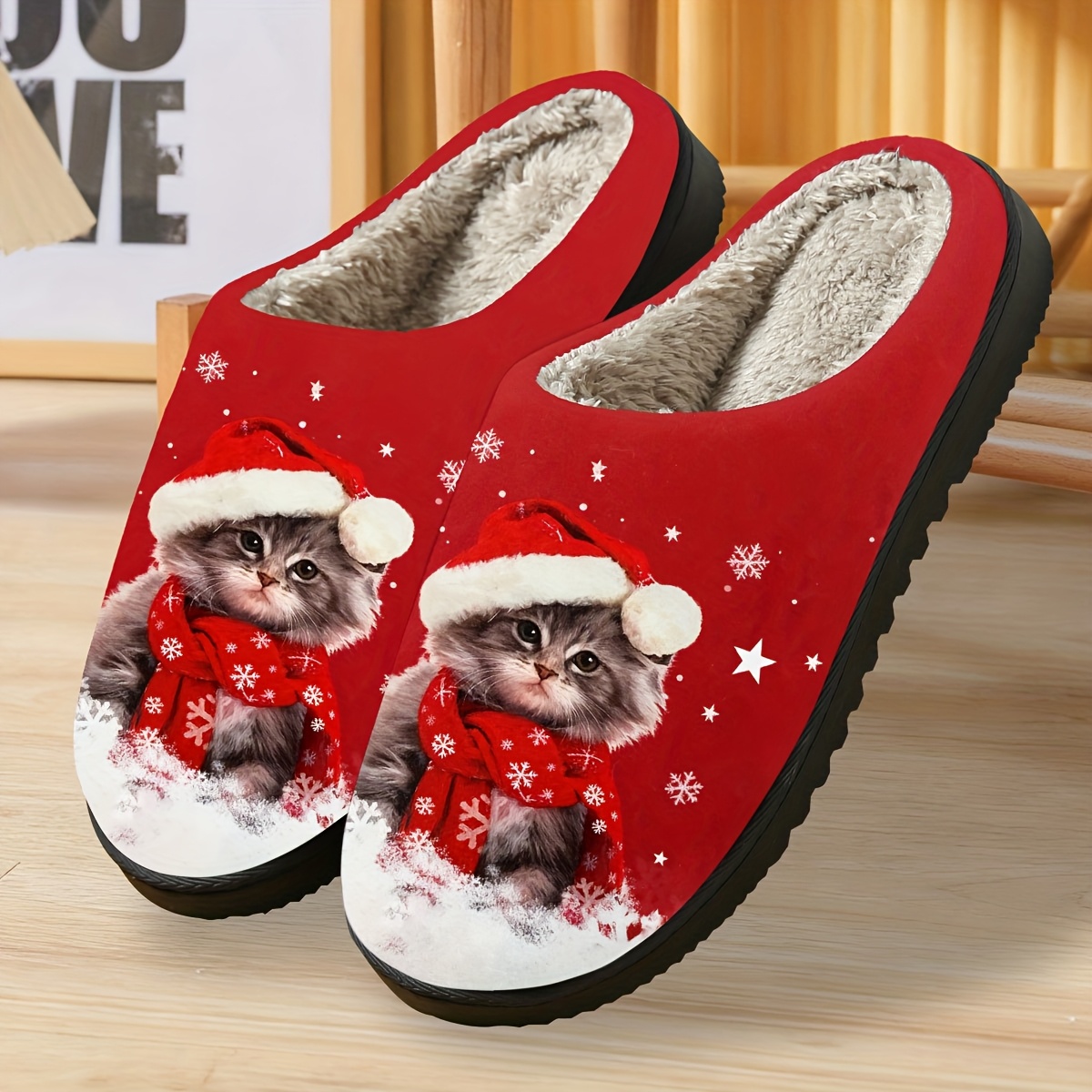 Image of Plush Warm Women's Slippers - Autumn Camping Footwear | High-quality Material Matching Slippers For | Cute For Year | Gift, Women Shoes