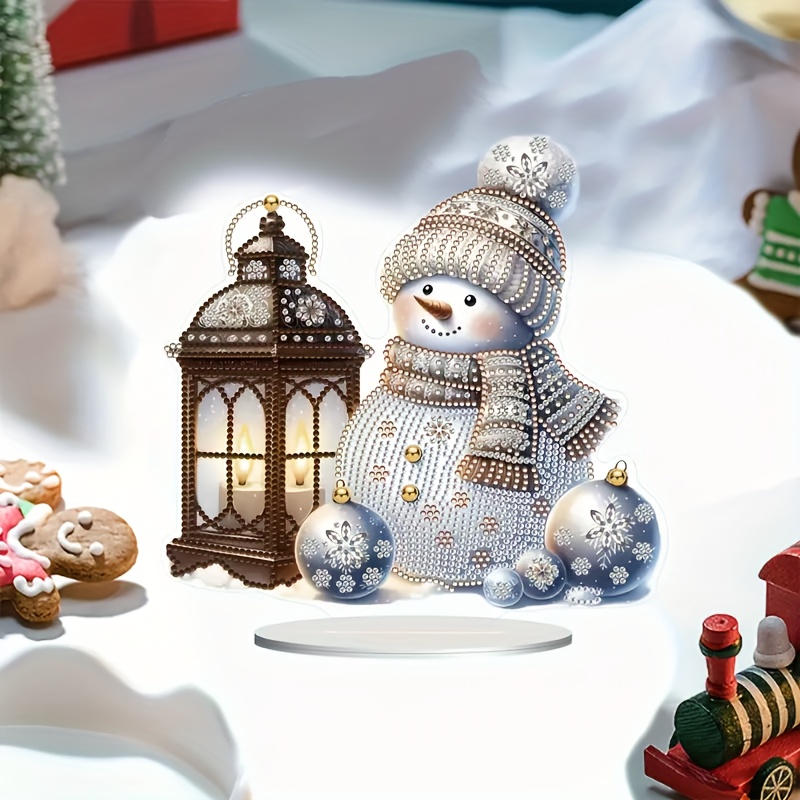 

3d Acrylic Snowman With Christmas Hat, Diamond Painting Kit, Irregular Shaped Mosaic Art Craft, Diy Tabletop Decor, Office Desk Accessory, Holiday Gift Idea