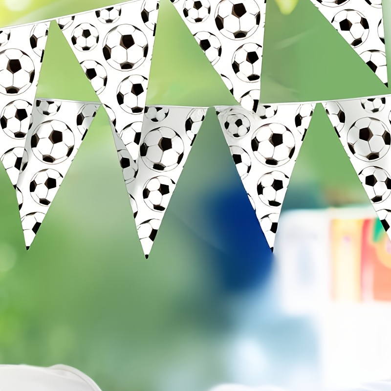 Image of 1pc Black And Football Pennant Wreath, 20 X 30cm, 33ft, 20 Flags, Suitable For Indoor And Outdoor Football Event Parties, Birthday Parties, School Sports Game Decoration