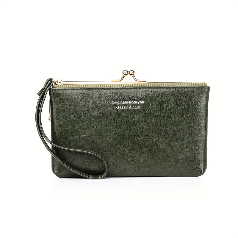 Women's Compact Bifold Wallet Vintage Zipper Kiss Lock Coin Purse