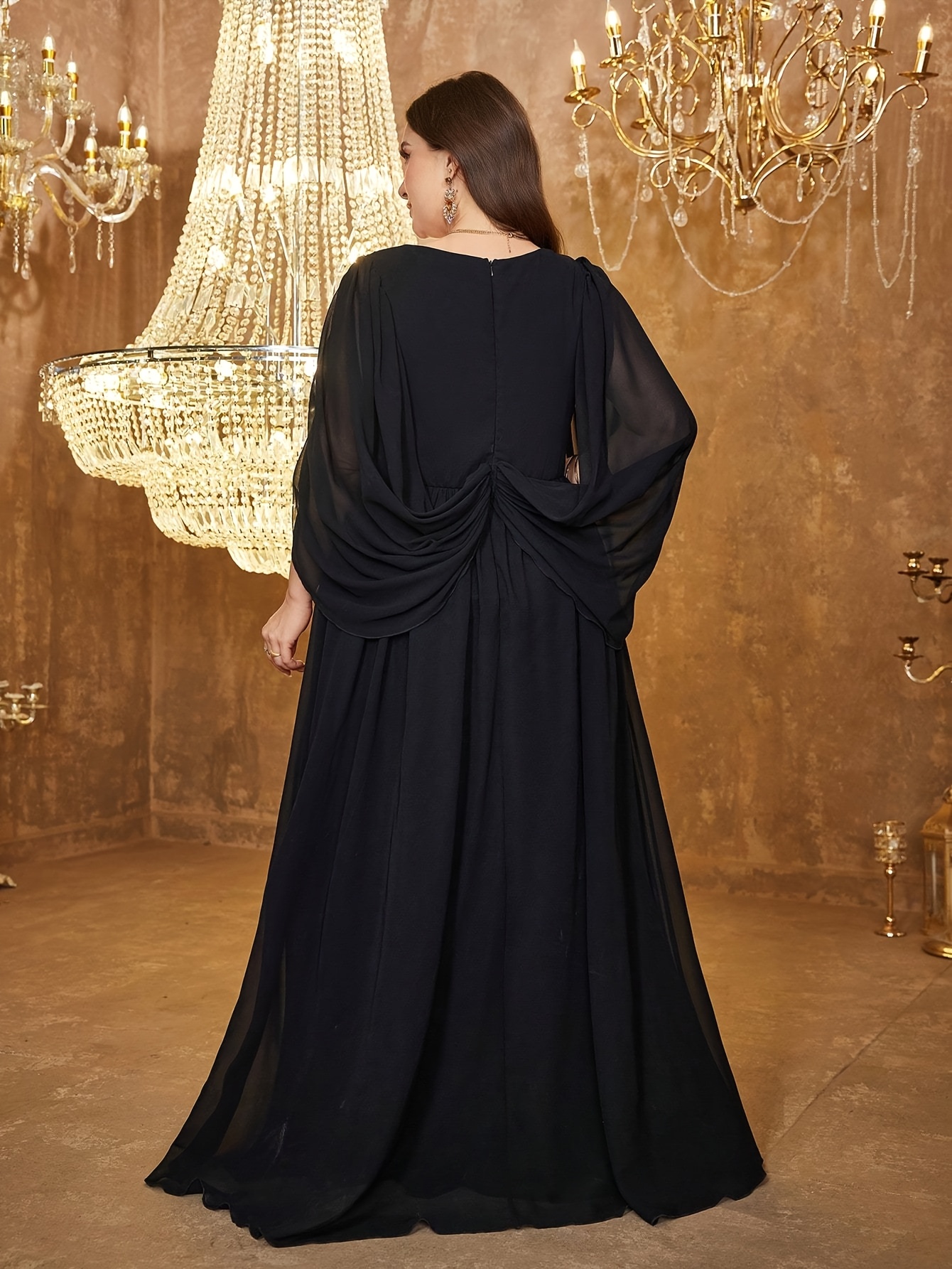 plus size plus size womens black sequin cape sleeve gown - Temu Mauritius