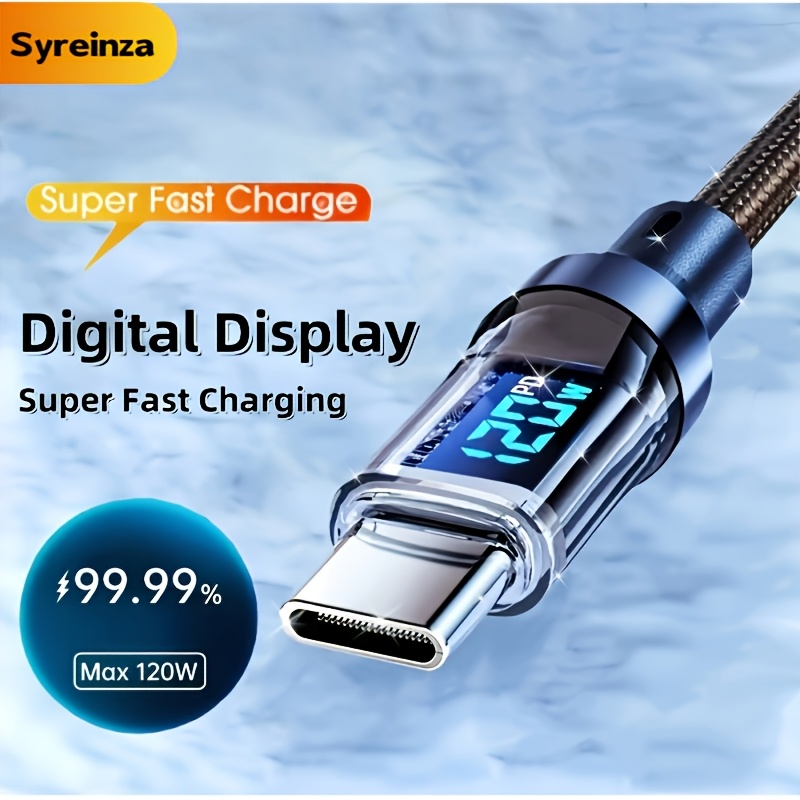cavo di ricarica ultra-veloce 120w con display digitale led, usb-a a type-c, sincronizzazione in nylon, compatibile per trasferimento , ricarica rapida, display digitale intelligente, supporto per led per uscita di potenza reale Dettagli dell'articolo 3