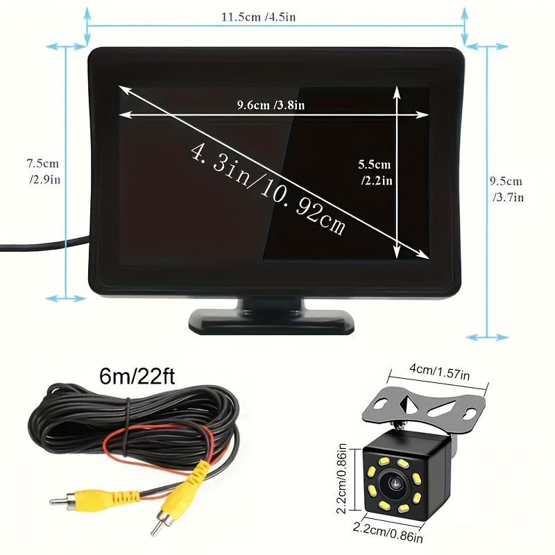 8LED Night Vision Backup Camera Kit with 4.3-Inch HD Car Monitor, Auto-Switch Parking System, Universal Fit for Trucks/SUVs/Vans-Drill-Free Installation, Vehicle Safety System, Parking Assistance, Drillfree Setup, Easy Installation, Sturdy Mounting, Reliable Performance, Rearview Camera, Car Enthusiasts, Fleet Managers