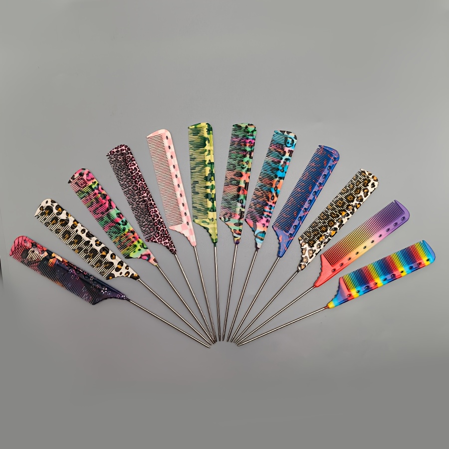 TEMU Fashion Patterned Pointed Tail Comb Professional Salon Hair Styling Pick, Durable Pc Plastic, Comb, Ideal For Home Use