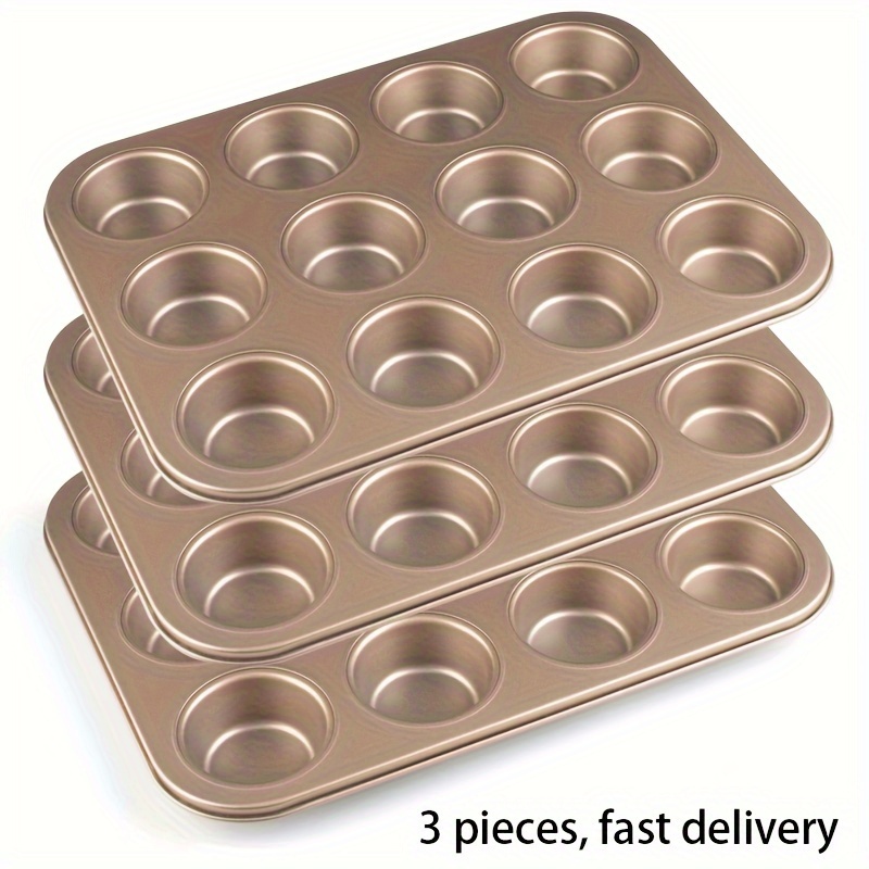 TEMU Carbon Steel Nonstick Coated Muffin Pan, 3pcs Pack 13.8 "x 10.2" 12 Cups Nonstick Cupcake Tin Carbon Steel Cupcake Mold, Thickened Heavy-duty,