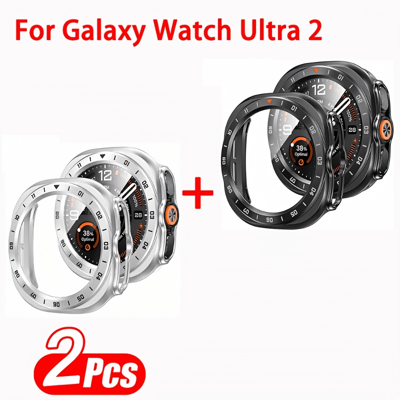 TEMU 2pcs Watch Case Compatible For Galaxy Watch Ultra 2 Protective Face Cover Built-in Tempered Glass Screen Protector Scratch For Men And Women