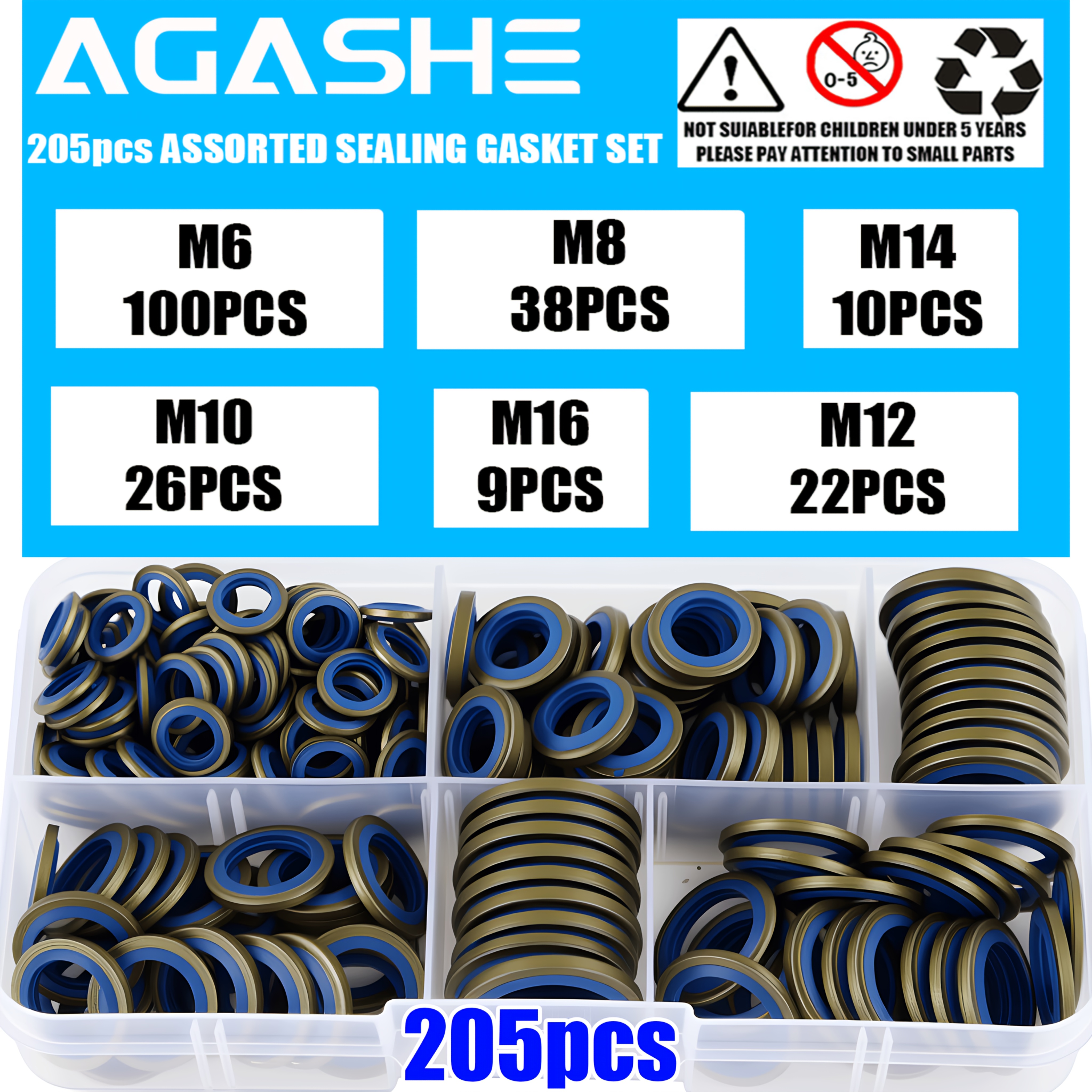 TEMU 205 Pezzi Set di Anelli Idraulici in Gomma ad Pressione e Tappi di Scarico, Guarnizioni Assortite, Resistenti alla Corrosione e Impermeabili