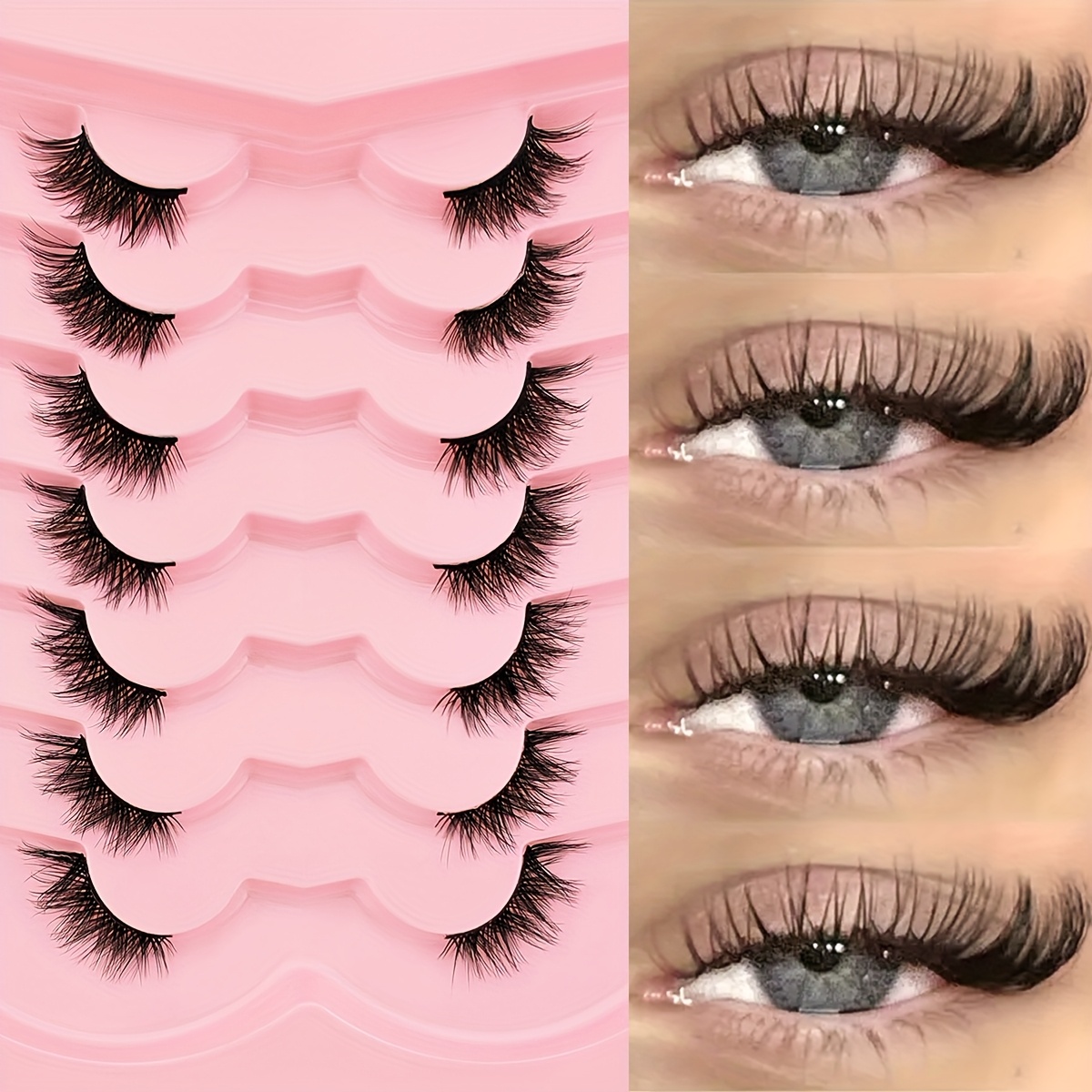 7 Pairs Cat Eye False Eyelashes - Fluffy And Natural Look, C Half Lashes Beginner Friendly, Reusable 3d Mink Eyelashes