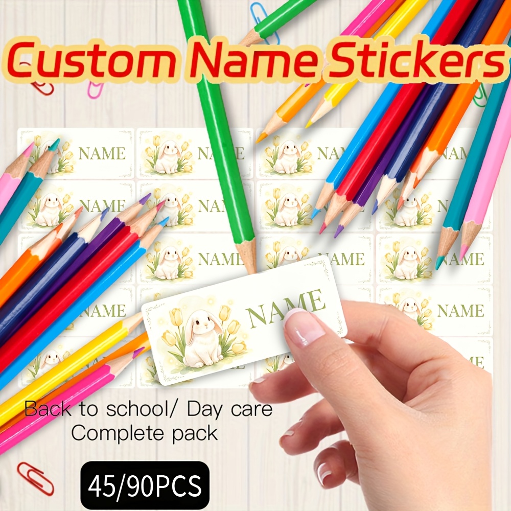 45/90pcs Personalized Custom Stationery Labels, Bunny Floral Designs