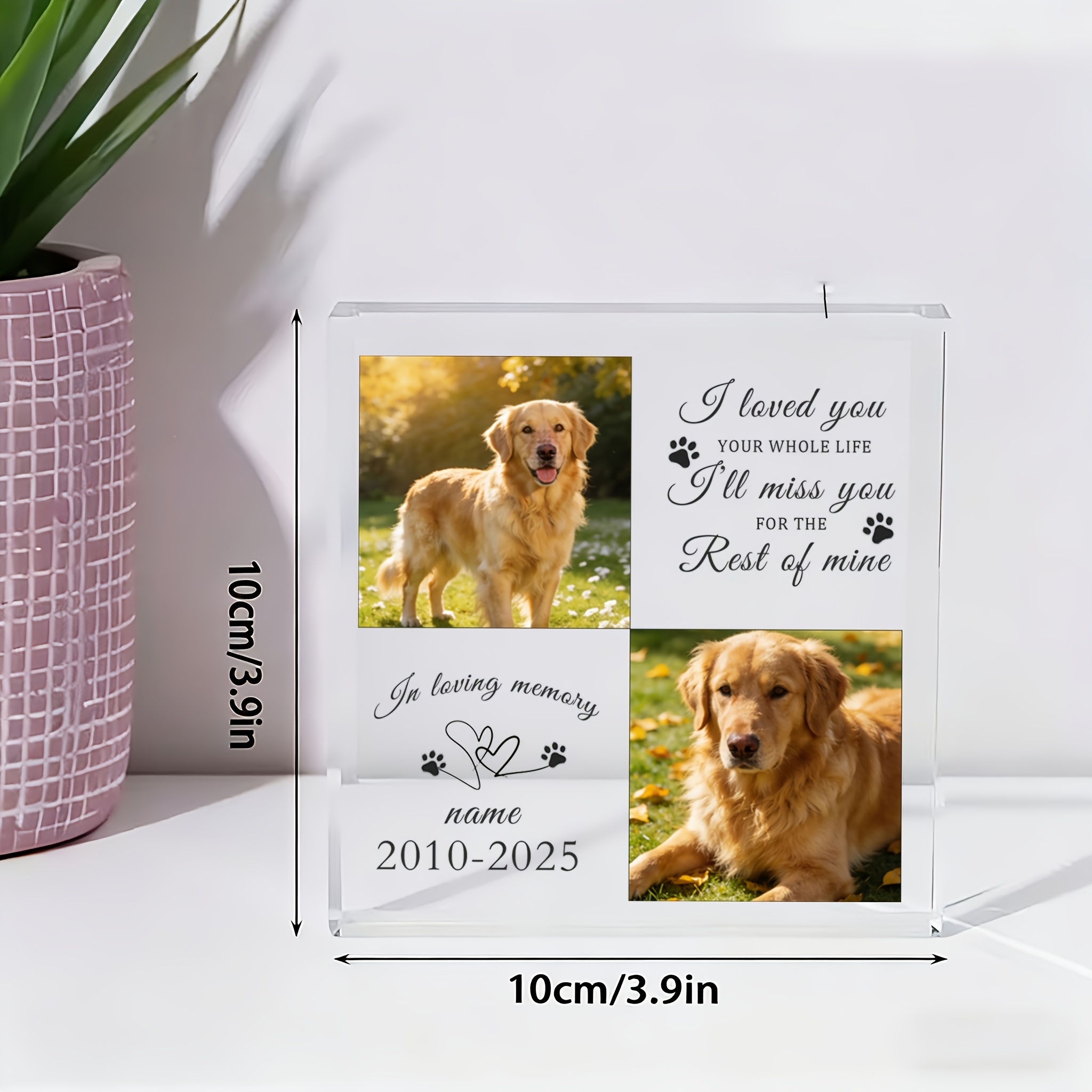 TEMU 2d Flat, Personalized Dog Memorial Plaque - Photo & Message Pet Loss Sympathy Gift Suitable For / Use, Acrylic Paw Print & Infinity Symbol With