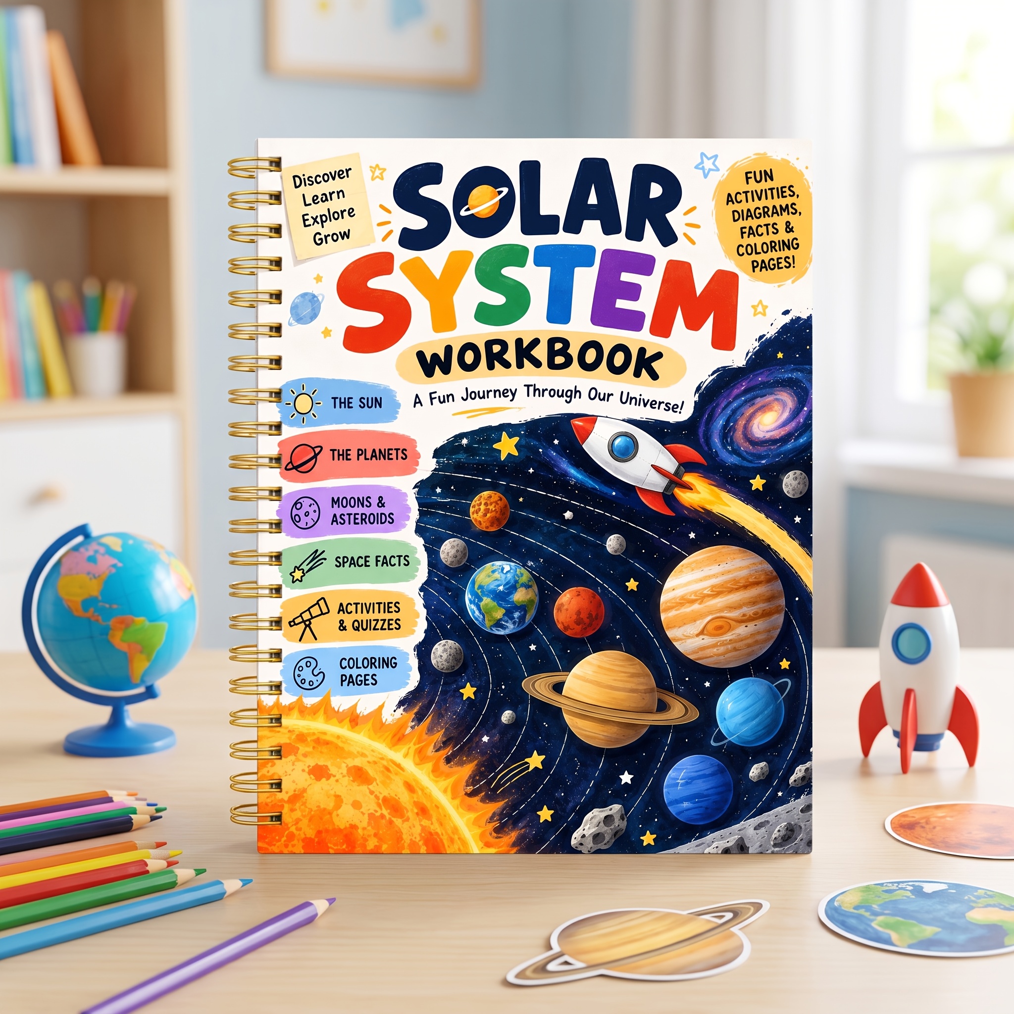 TEMU Cahier d'activités sur le système solaire - Livre de coloriage avec pages à colorier, étiquetage, en correspondance et casse-têtes de adapté à