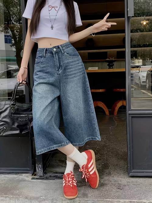 jean femme à jambe droite, pantalon capri dété vintage à taille haute, coupe , taille, mi-long au-dessus du genou, à jambe large, tendance