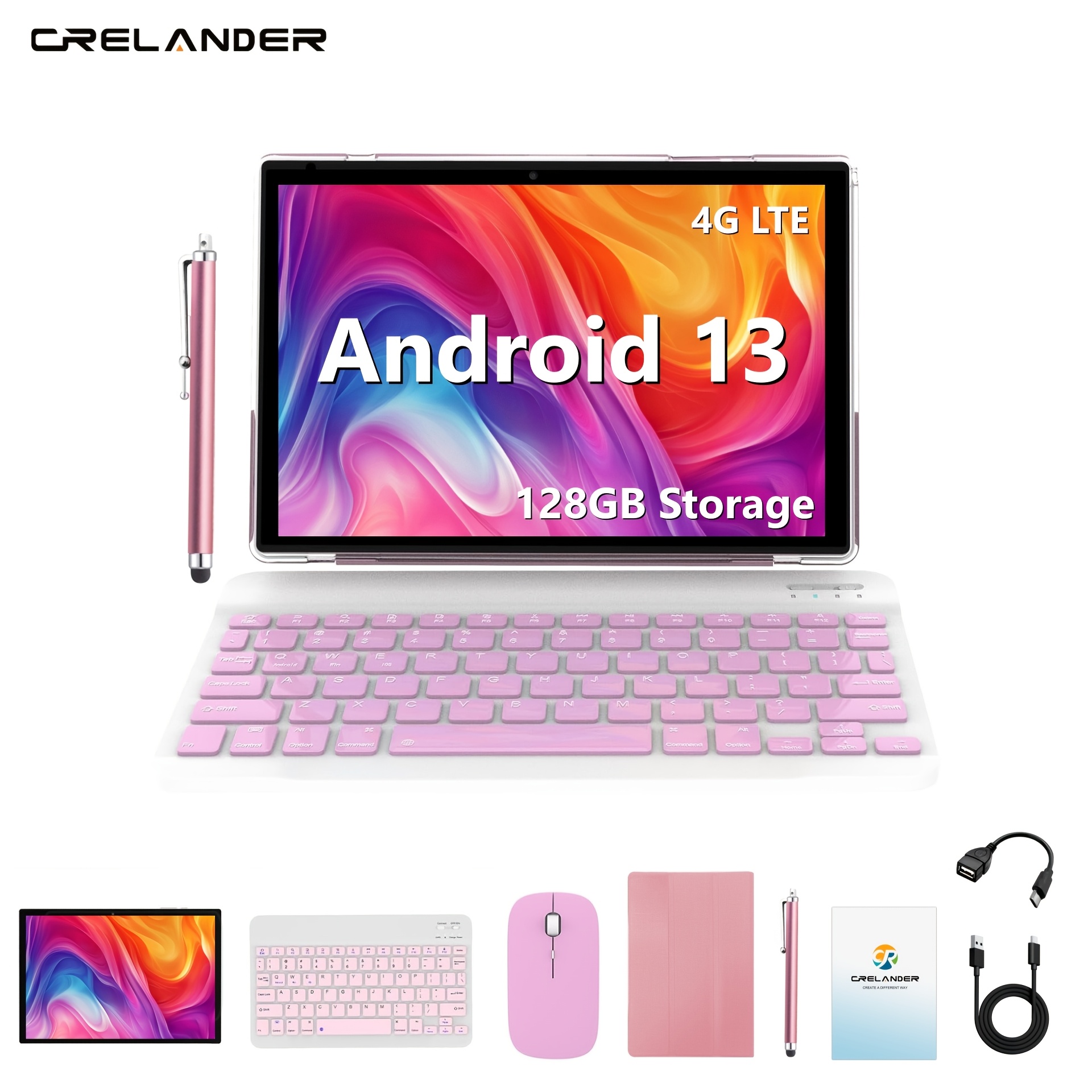 Image of Crelander Tablet 13, 12gb(4+8gb Expand) , 128gb Storage, 1280*800 Resolution, 10.1-inch Lcd Display, 5000mah Battery, Deta Core Cpu, Includes A Case, Pen, , Supports 4g Lte On 13 Os, 5g Wifi, Google