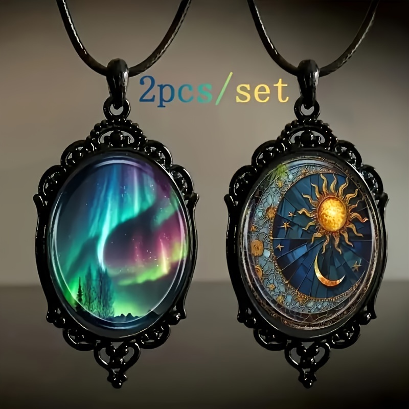 

2 Pieces/set Of Retro Romantic Sun And Pendant Rope Necklace For Women And Girls Trendy Charm Jewelry Gift