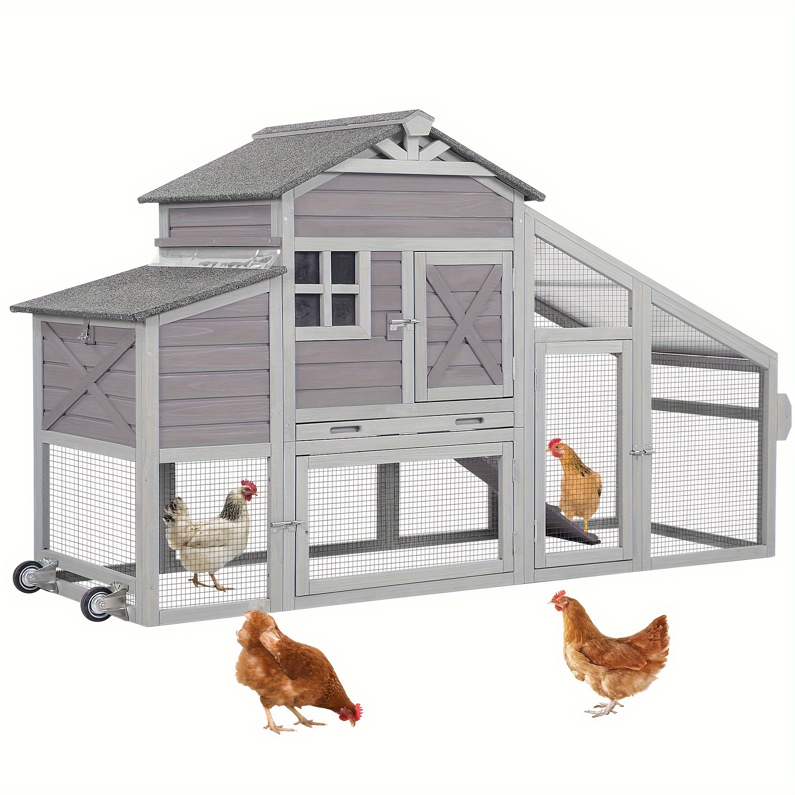 

Aivituvin Spacious Wooden Chicken Coop With Extendable Run & Large Nesting Box - Weather-resistant, Easy- For 2-4 Hens, Includes & Ventilated Mesh Panels, Chicken Coop Accessories