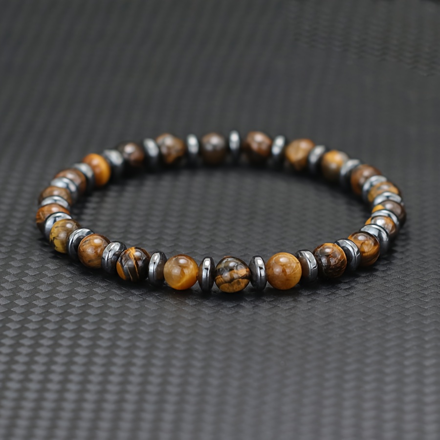 E-shop Modisches 8mm Steinperlen-Armband für Männer, Handgefertigt, Mattes Tigerauge Obsidian Armband, Charm, Casual Homme Geschenk, Joias Pulseira