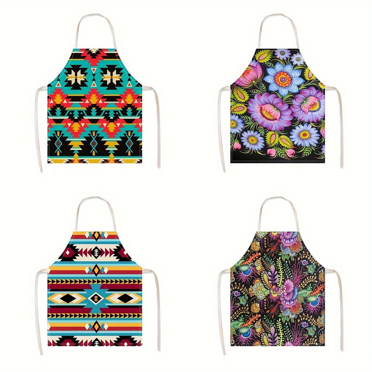 

1pc, Cooking Apron, Ethnic Stye Geometric Pattern Kitchen Decor Apron, Home Kitchen Overalls, Colorful Printed Bib Apron For Men And Women, Stain Resistant Kitchen Apron