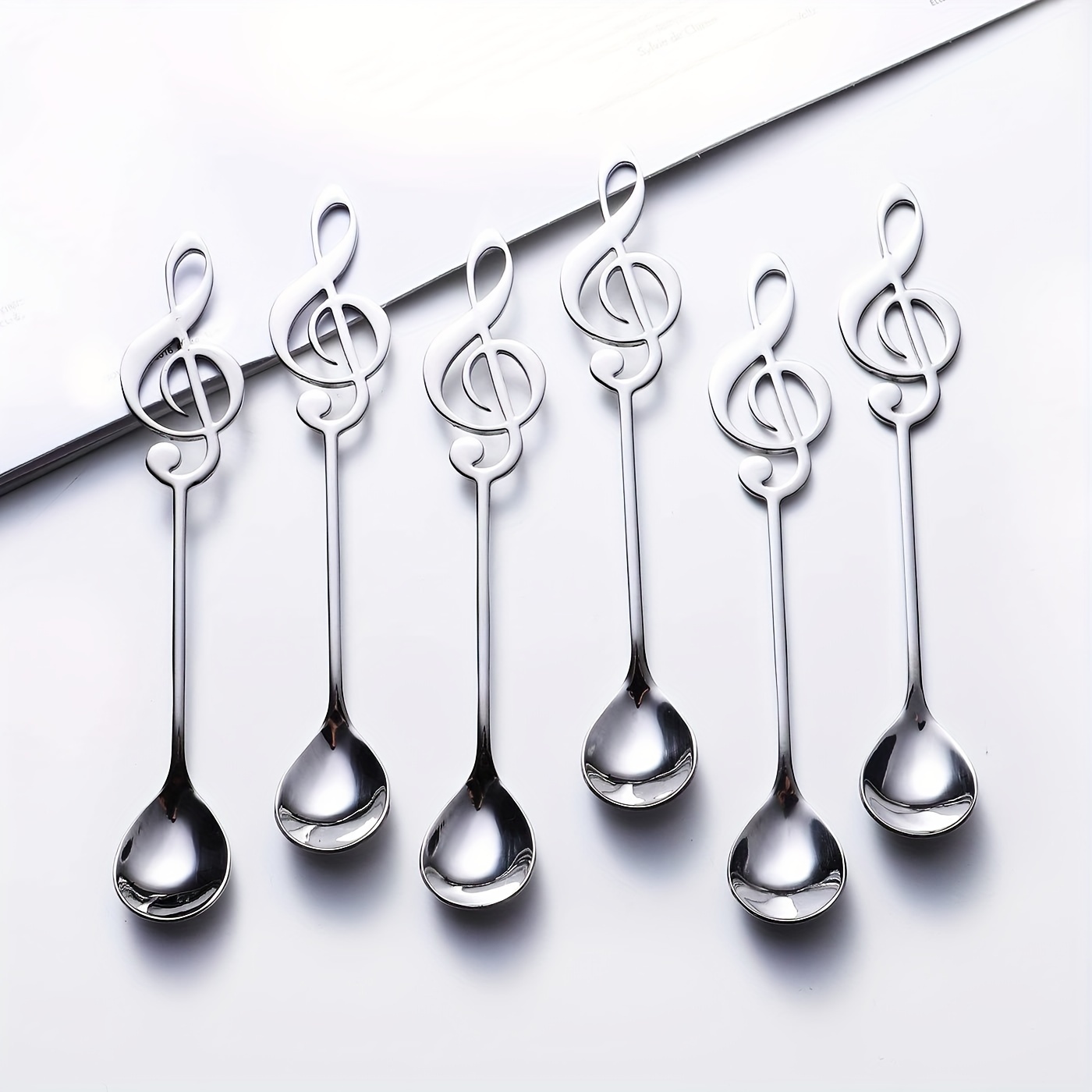 

6pcs Musical Note Stirring Spoon, Creative Cute Teaspoons, Stainless Steel Dessert Spoon Musical Note Stirring Spoons(silvery)