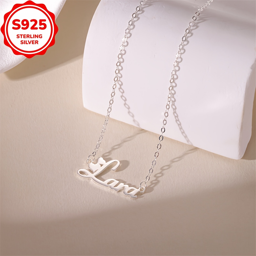 Image of 4g925 Silvery Custom Necklace, Personalized Heart Name Necklace For Mother's Day, Valentine's Day, Birthday, Wedding & Graduation Gift With Engraved Design
