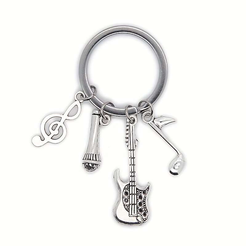 Image of A Music-themed Keychain Gift, Featuring A Microphone And Guitar Keyring, Perfect For Music Lovers As An Inspirational Accessory. A Unique Keychain Decoration, Ideal For Gifting