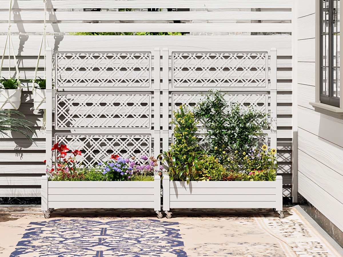 Privacy Planters with Trellises, Raised Flower Bed Privacy Screens with Drainage Holes, Outdoor Planters for Climbing Plants, Suitable for Patios, Gardens, And Courtyards, Outdoor Privacy Screens, Freestanding Decorative Fence Panels