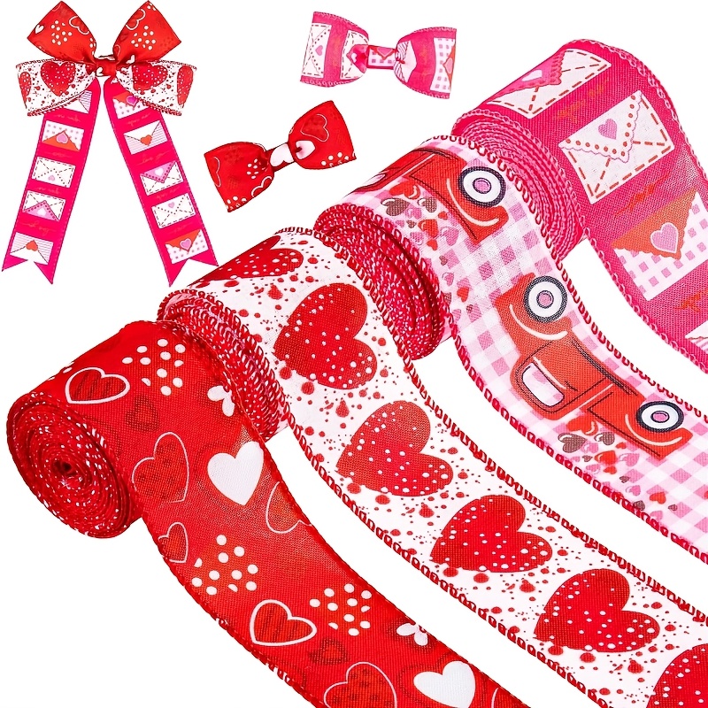 

Valentine's Day Love Heart Wired Ribbon - 2.48" Canvas, Gift Wrapping, Anniversary & Wedding Decorations, Diy Bows & Garlands