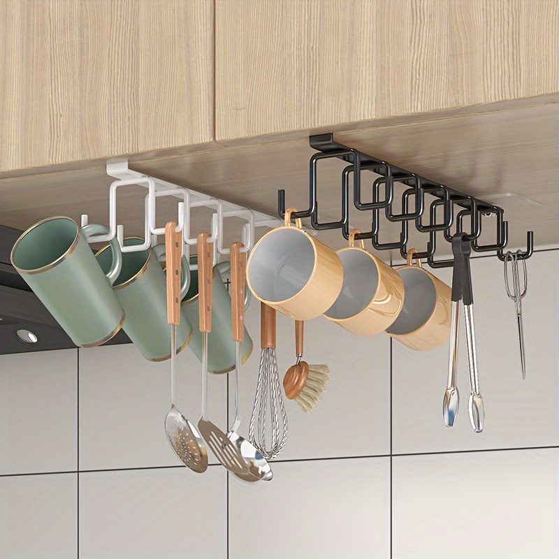 

Ceiling-mounted Kitchen Hanging Organizer: Iron Rectangular Shape, Double-row Cabinet Door Hook Racks For Pots And Utensils