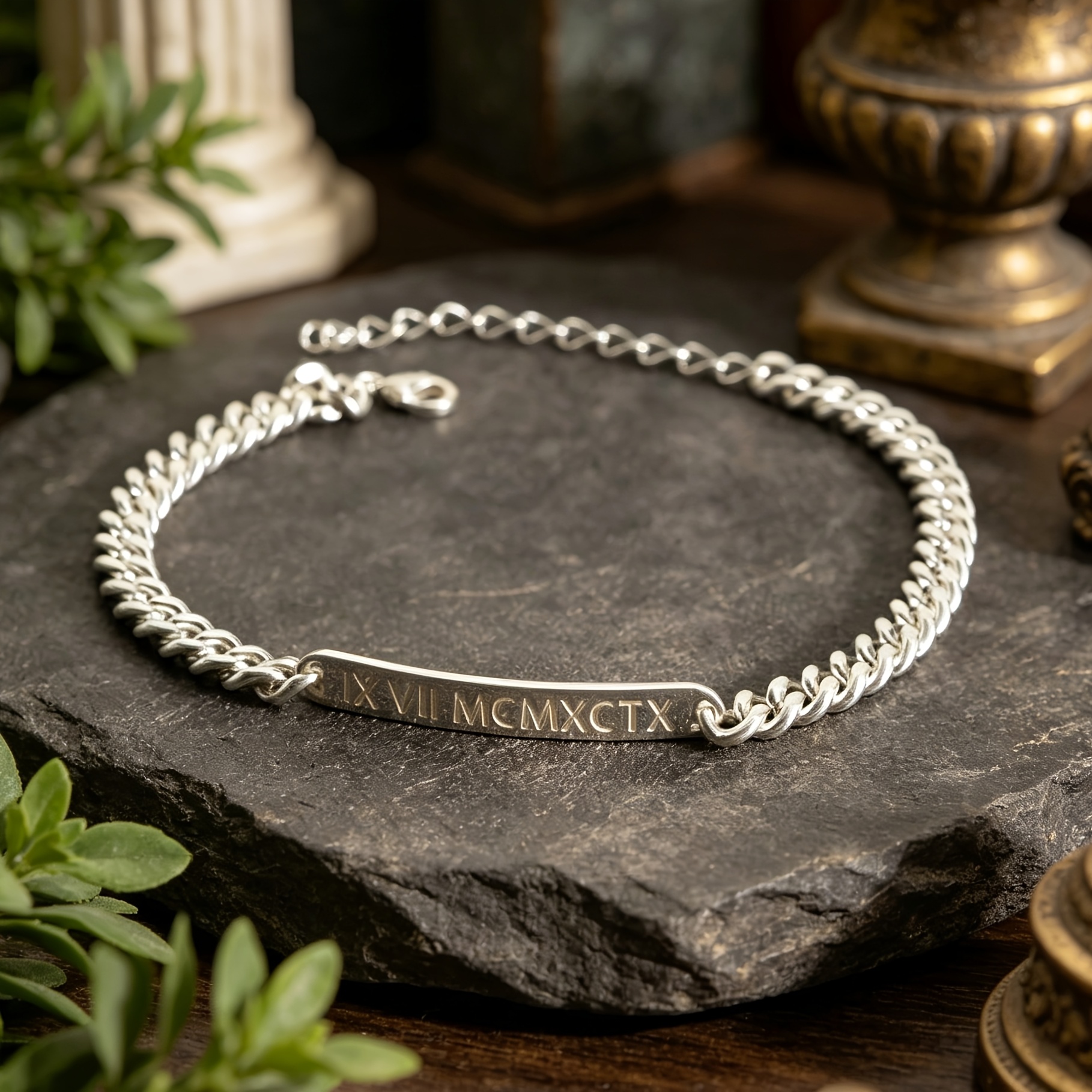TEMU Laser Engraved Custom Name Stainless Steel Long Silvery Cuban Chain Bracelet, Fashionable And , Holiday Gift