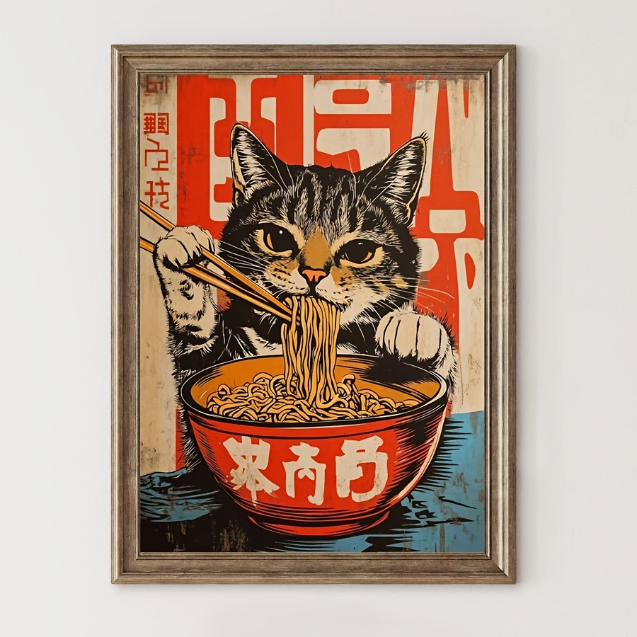 1 pièce 1 pcs affiche vintage chat japonais mangeant