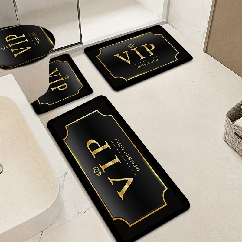 TEMU 4pcs, Luxurious Logo Pattern Printed Mats, Bathroom Non-slip Mat Set, Home Decoration (flannel Material, 1.2cm Thick Sponge), Non-slip, Bathroom