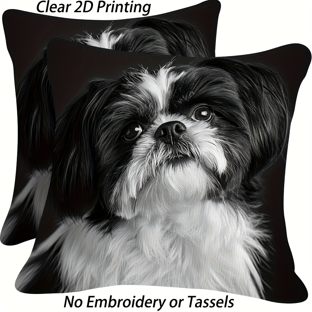 TEMU 2pcs Of Dog Print Pillowcases, Black And White, 2d Double-sided Polyester Fiber, Lightweight And Durable, Spring Living Rooms, Sofas, Sofa