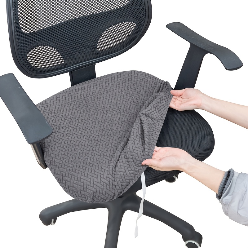 TEMU 1 Housse de chaise de bureau jacquard tissé élastique avec sangles pour chaises pivotantes