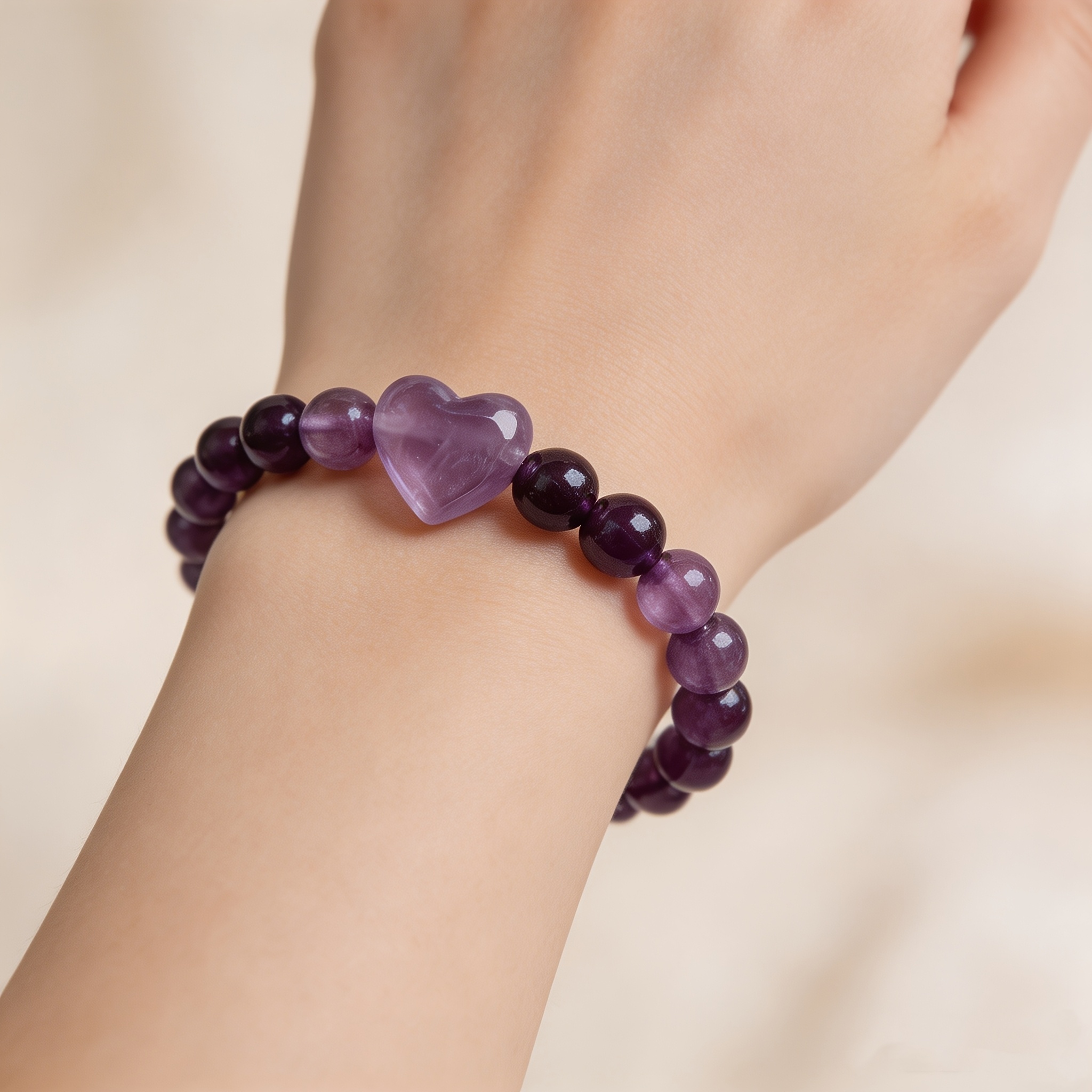 Bohemian Amethyst Bracelet for Women, Elastic Bead Jewelry