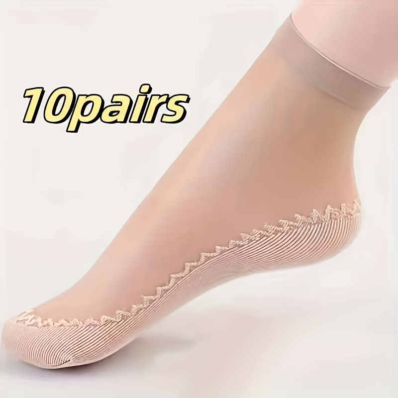E-shop 10 Paar elastische Spitzensocken, Samt-Kurzsocken, Damen transparente ultra-dünne Mesh-Socken mit rutschfester Sohle Splicing-Design