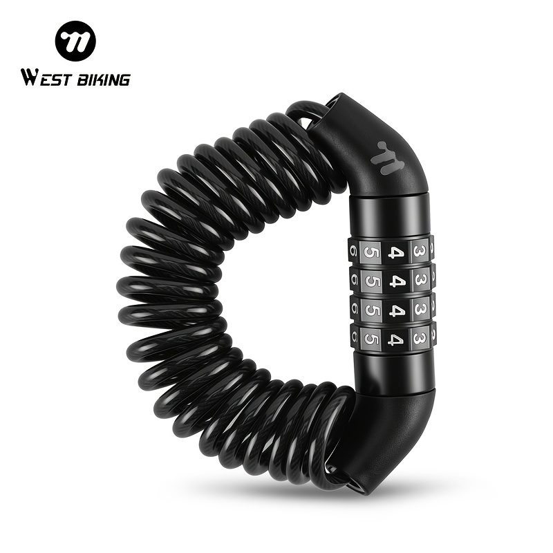 TEMU West Biking Bicycle Chain Lock Retractable 150cm/59.06in Anti Theft Lock 4 Digit Combination Lock Portable Bike Accessory