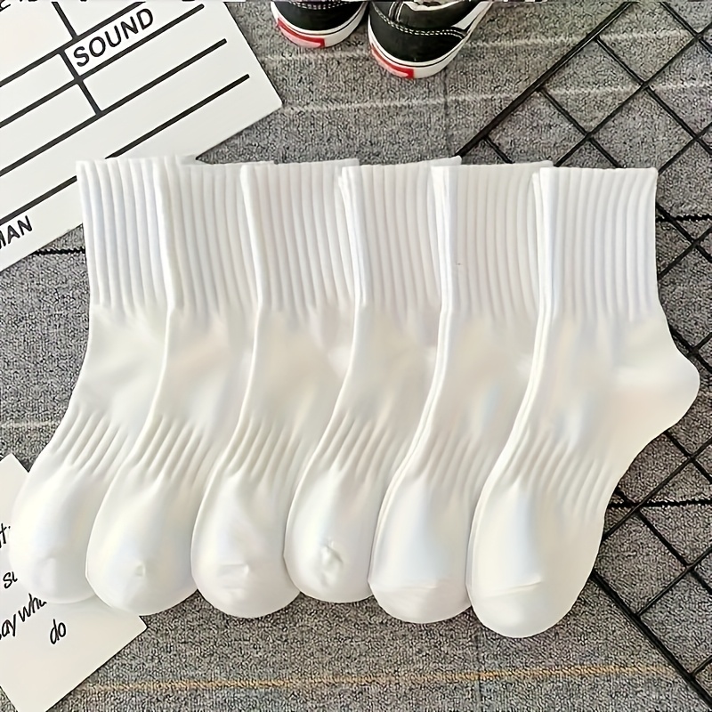 E-shop 3/6 Paar - Modische Mid-Calf Socken, Unifarben, Polyesterfaser, 144 Nähgarn, 330 Gsm, Handwäsche oder chemische Reinigung, Lässiger Sportstil,